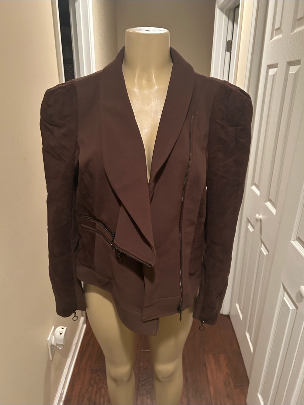 Worthington Brown Asymmetrical Zip Bomber Jacket